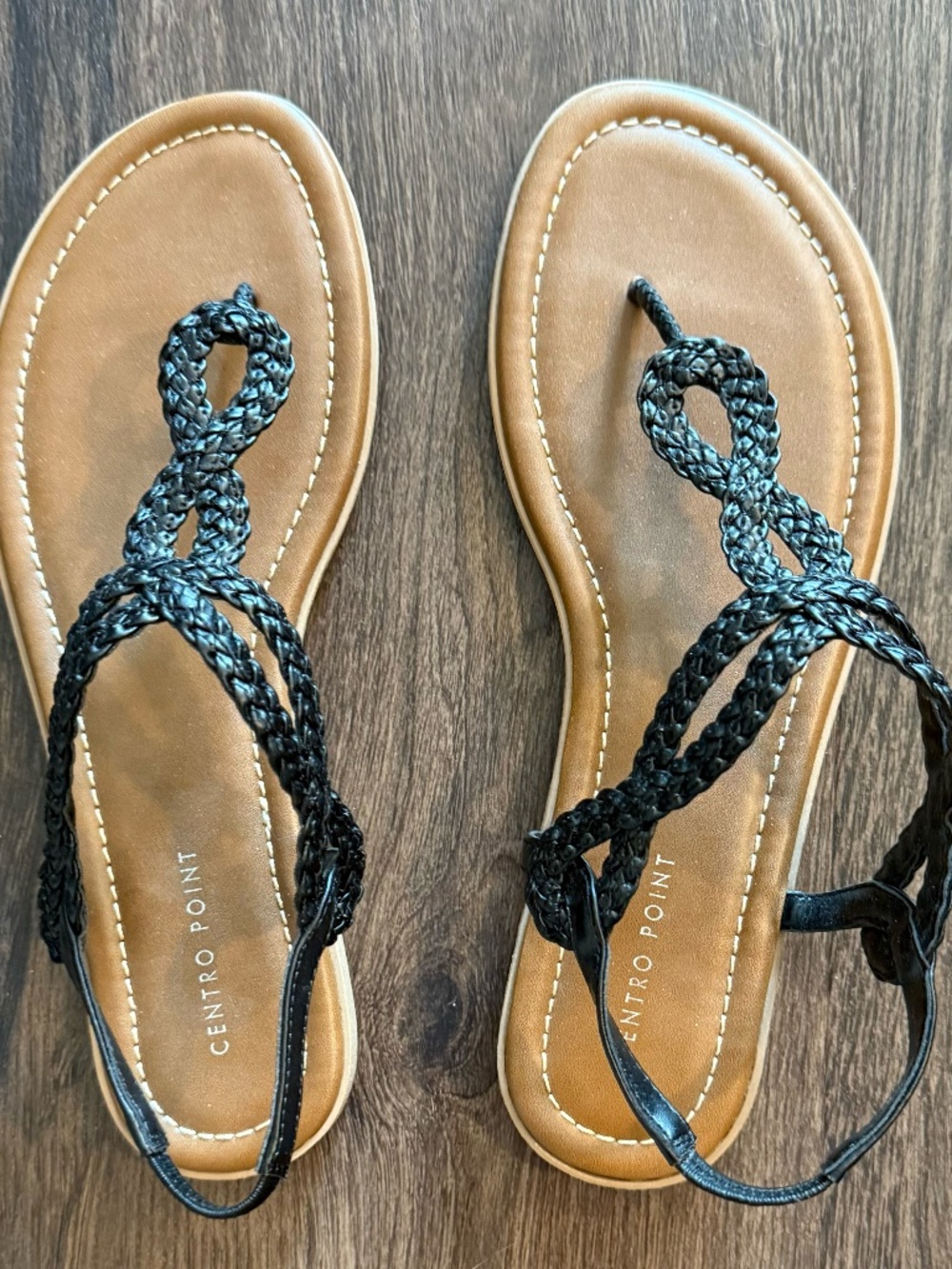 CentroPoint Women's Braided T-strap Thong Slip On Flat Sandals - Black - Size 9